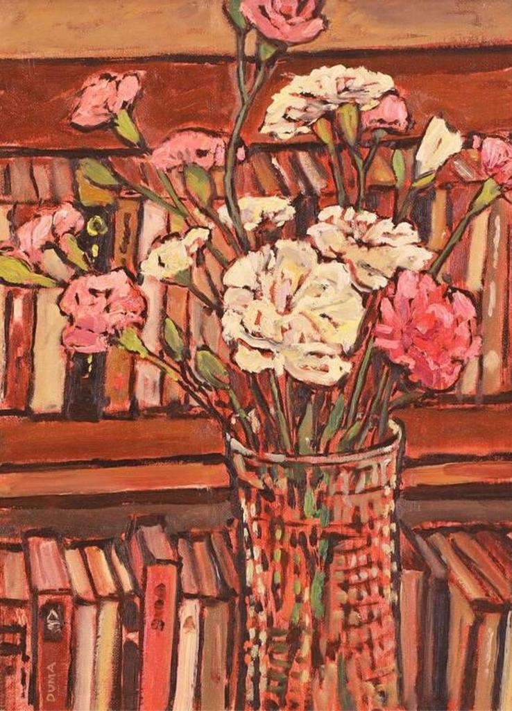 William (Bill) Duma (1936) - Still Life With Flowers And Bookshelf