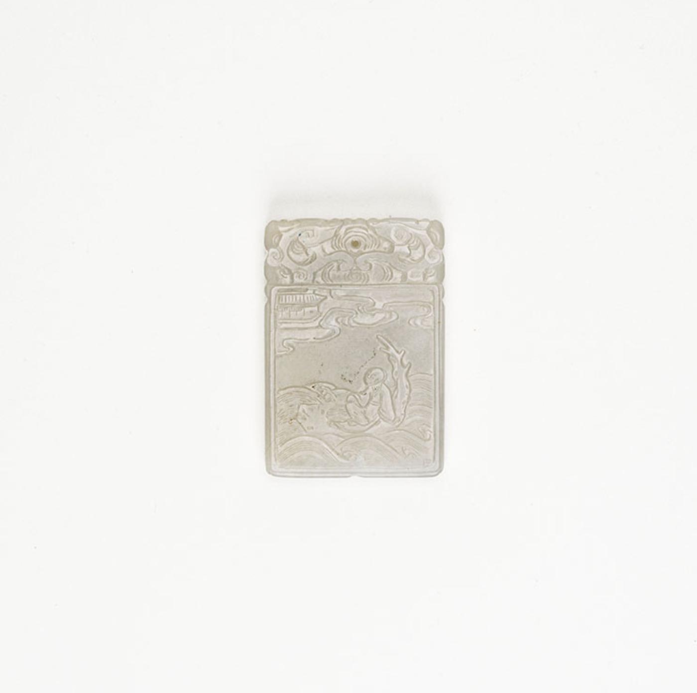 Chinese Art - A Rare Chinese White Jade ‘Zhang Qian’ Plaque, Signed Zigang, 18th/19th Century