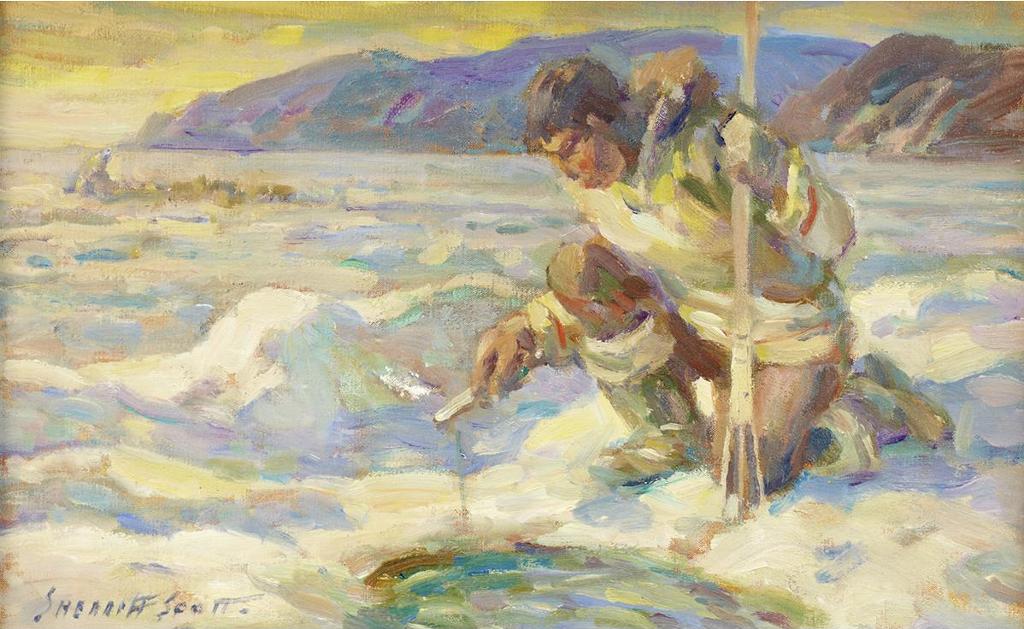 Adam Sherriff Scott (1887-1980) - Ice Fishing On The Tundra