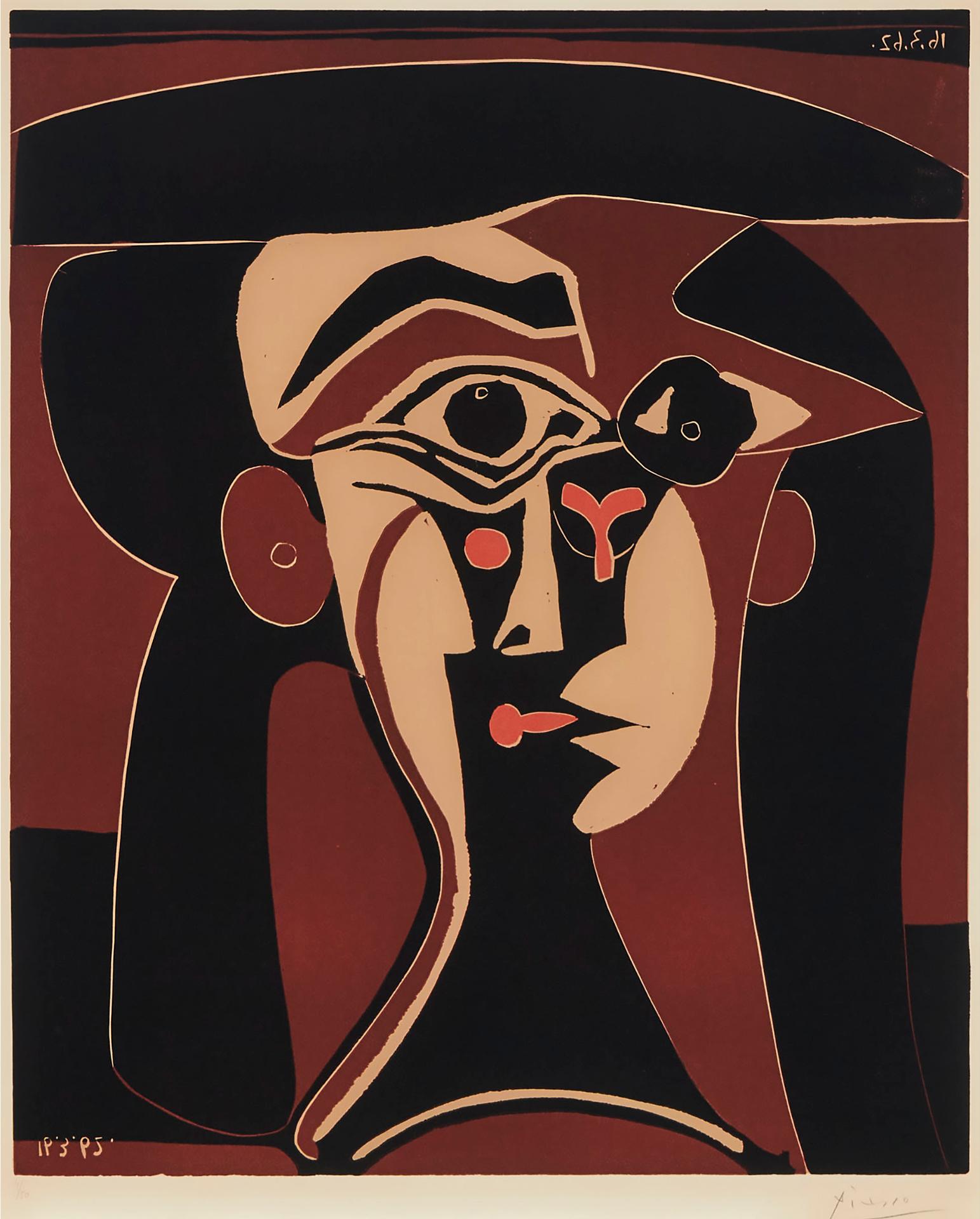 Pablo Ruiz Picasso (1881-1973) - JACQUELINE AU CHAPEAU NOIR, 1962, [B. 1028; BA. 1311]