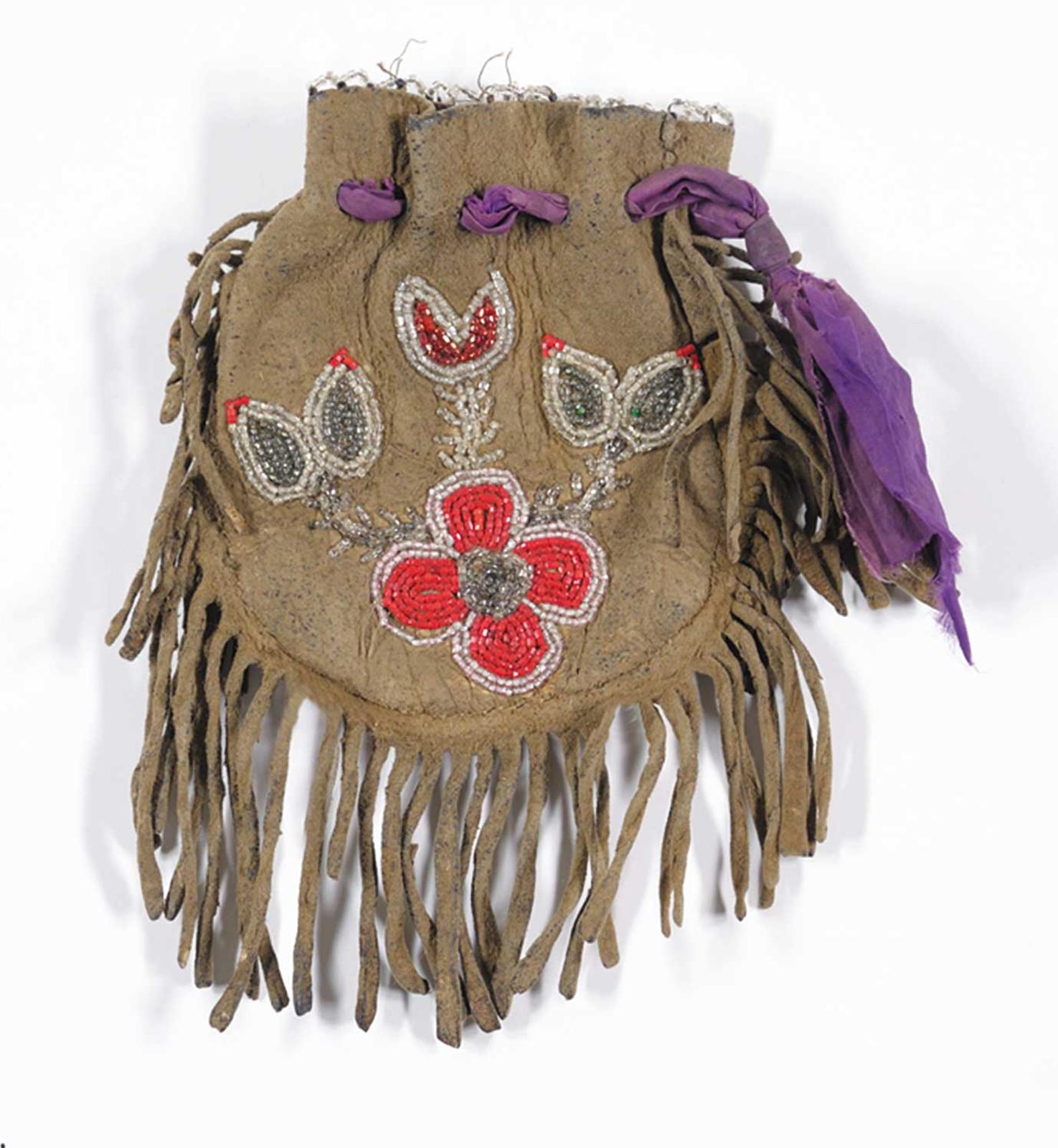 First Nations Basket School - Fringed, Beaded Pouch with Silk Drawstring