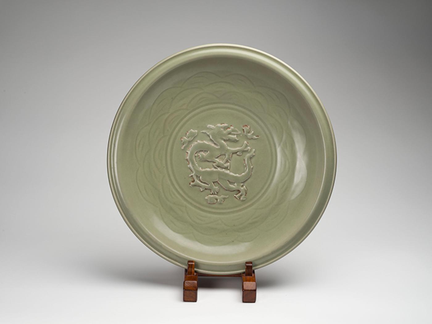 Chinese Art - A Large Chinese Longquan Celadon 'Dragon' Dish, Ming Dynasty