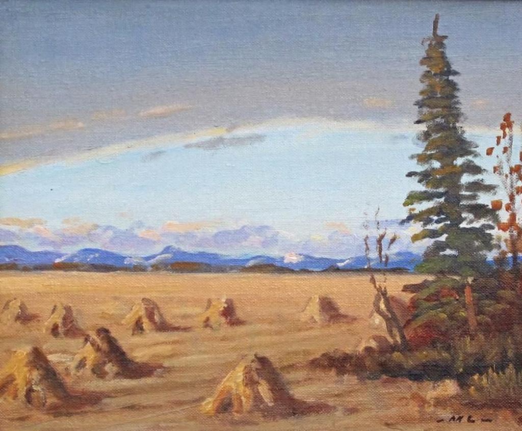 Matt Lindstrom (1890-1975) - Stooks Under A Chinook Arch  With Distant Mountains; 1974