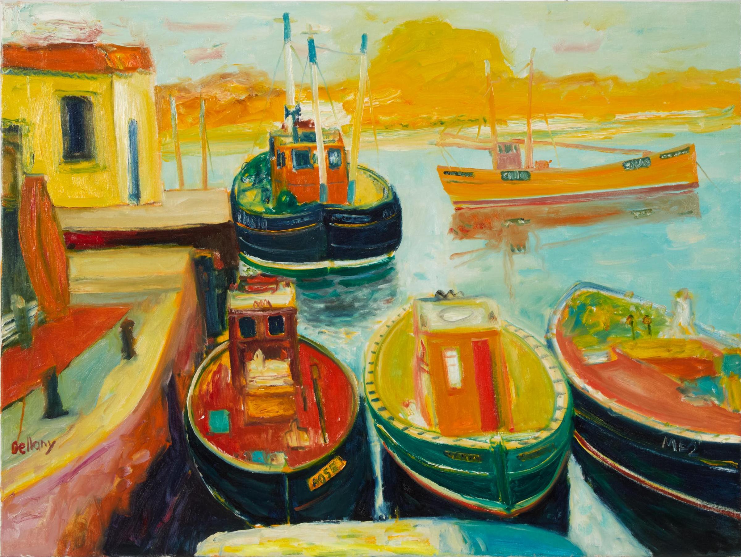 John Bellany - Untitled (Harbour Scene With Boats)