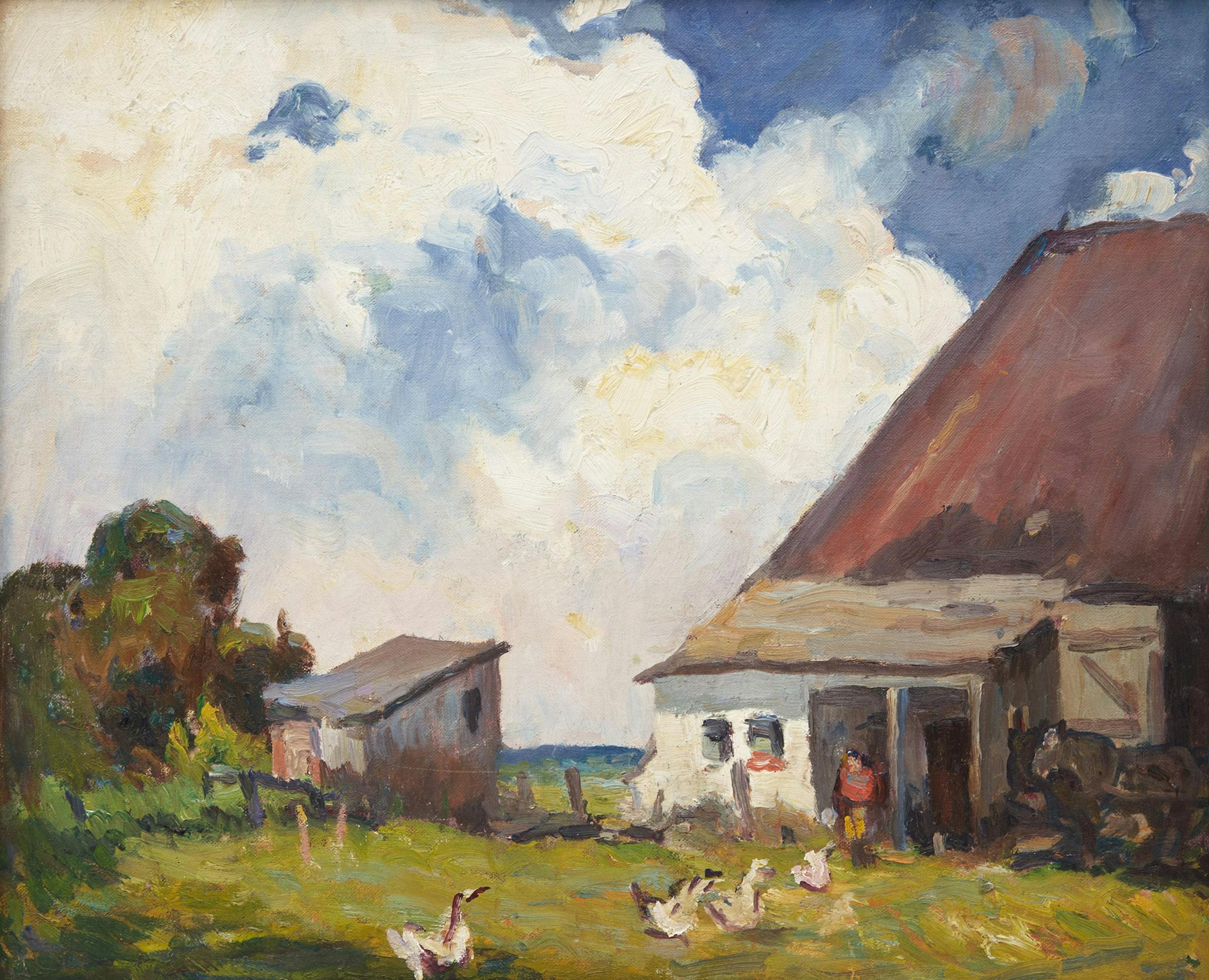 George Alfred Paginton (1901-1988) - Boy Feeding Geese, Île d'Orléans