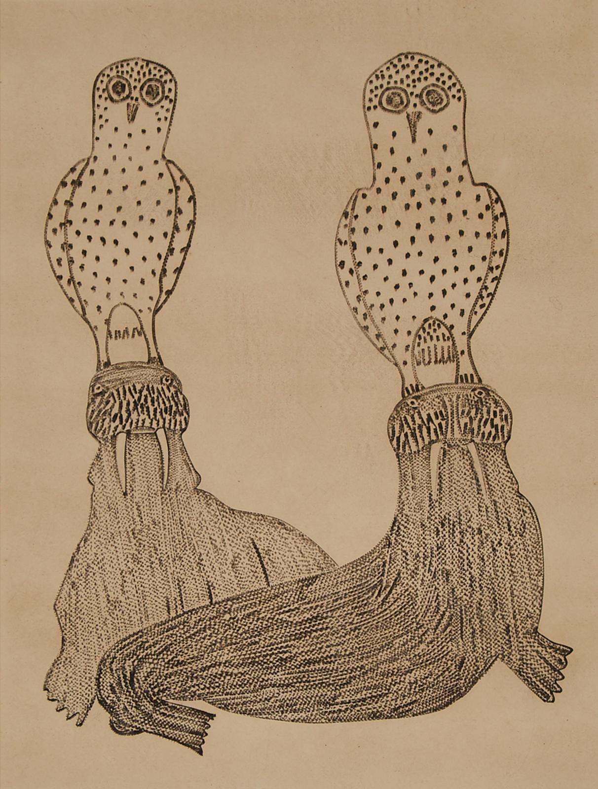 Jamasie Teevee (1910-1985) - Owl And Walrus