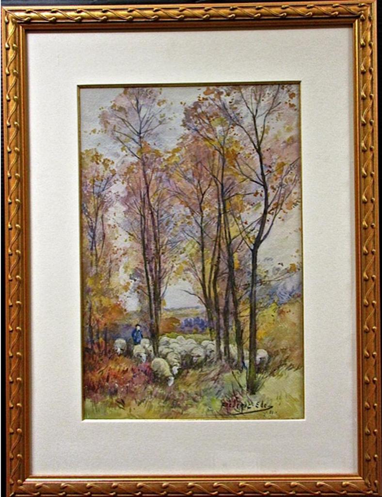 Frederick Charles Vipond Ede (1865-1907) - Shepherd & Flock In A Wooded Area