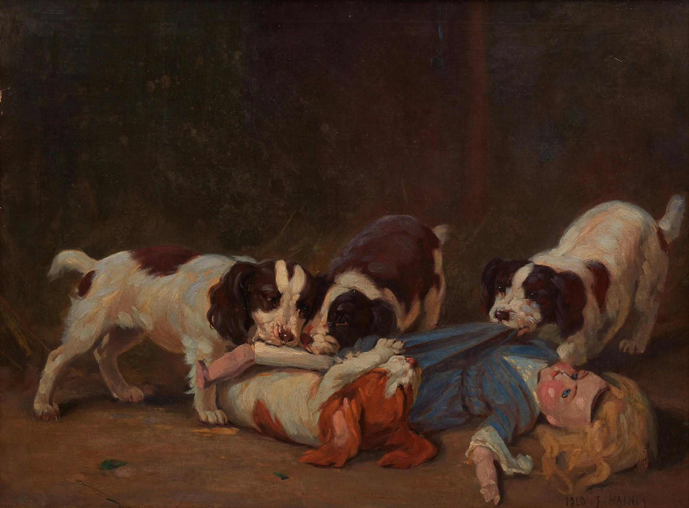 Frederick Stanley Haines (1879-1960) - Untitled (Dogs Playing with a Doll)