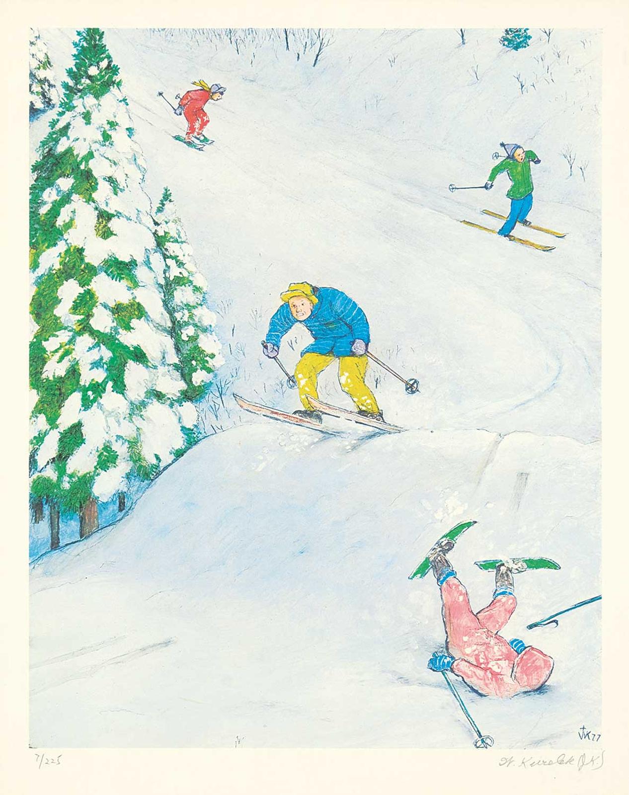 William Kurelek (1927-1977) - Untitled - Skiing  #7/225
