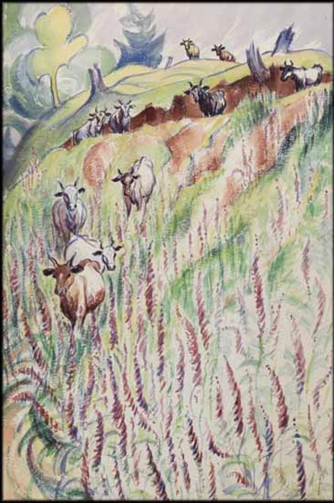 Sybil Andrews (1898-1992) - Cattle Among the Fireweed