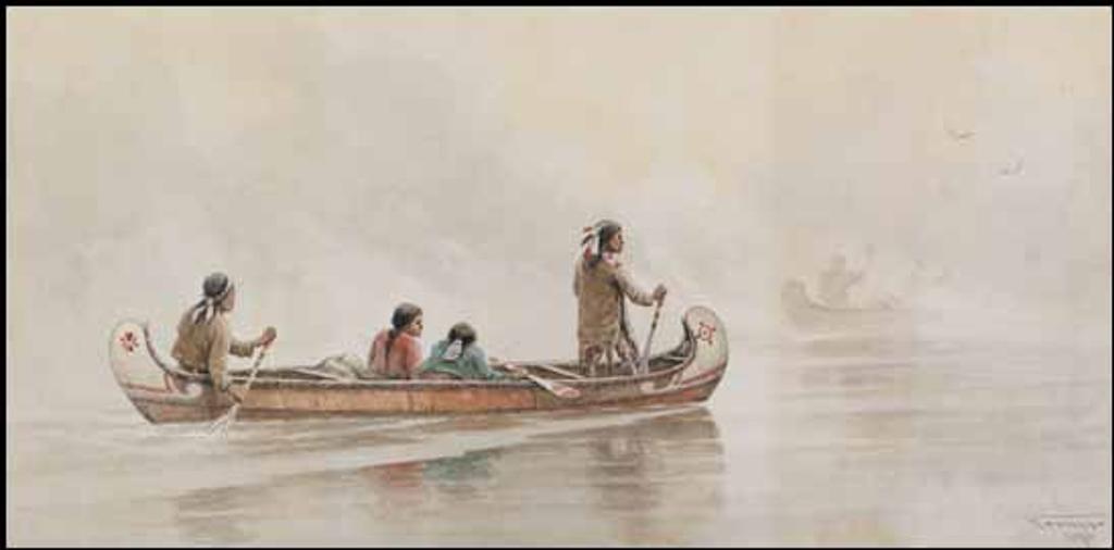 Frederick Arthur Verner (1836-1928) - Misty Morning, Indians Crossing a Lake