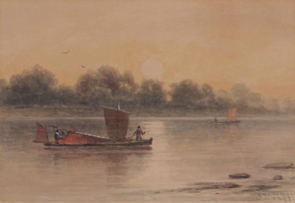 Frederick Arthur Verner (1836-1928) - River Boats At Sunset; 1897