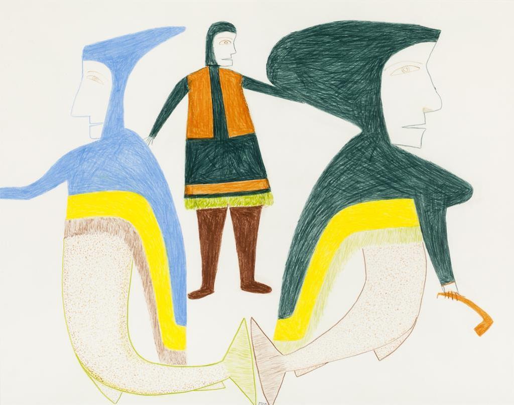 Jessie Oonark (1906-1985) - Untitled (Shaman and Fish Women), mid 1970s, coloured pencil and felt pen drawing