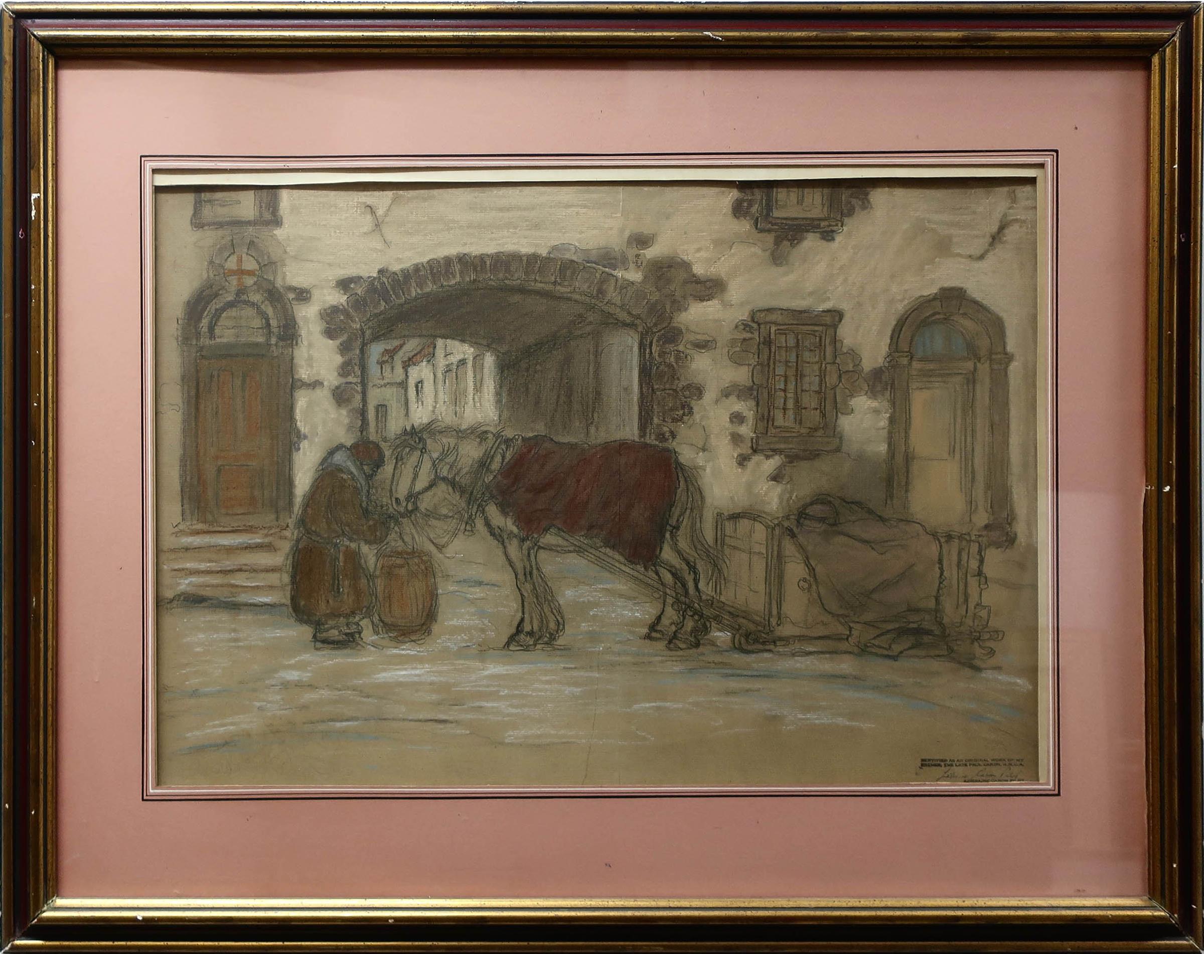 Paul Archibald Octave Caron (1874-1941) - Untitled (Street Scene With Figure And Horse-Drawn Sleigh)