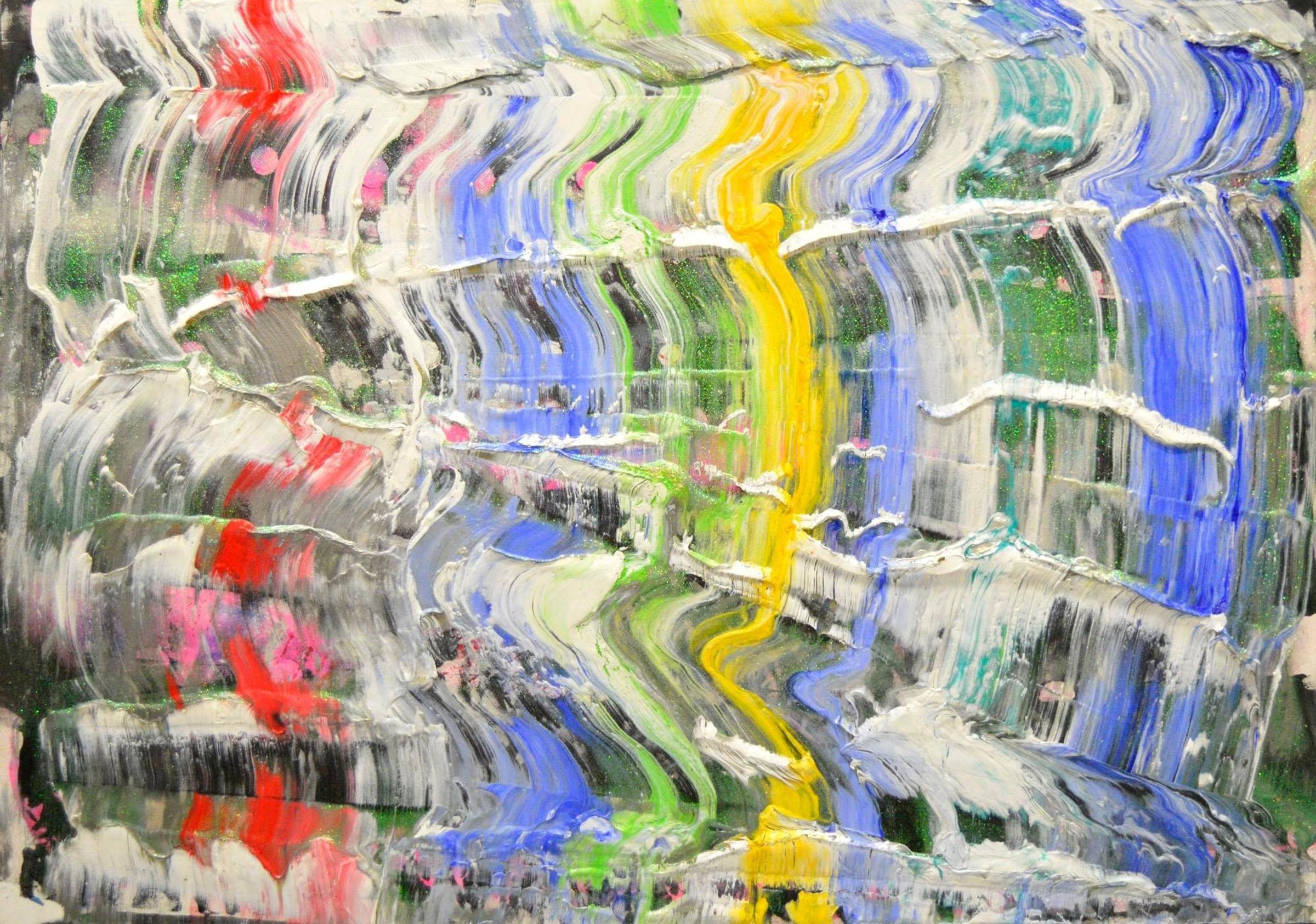 Roy Lerner (1954-2023) - composition abstraite, acrylique et gel sur toile montée sur panneau, signée, titrée et datée 2002 au dos