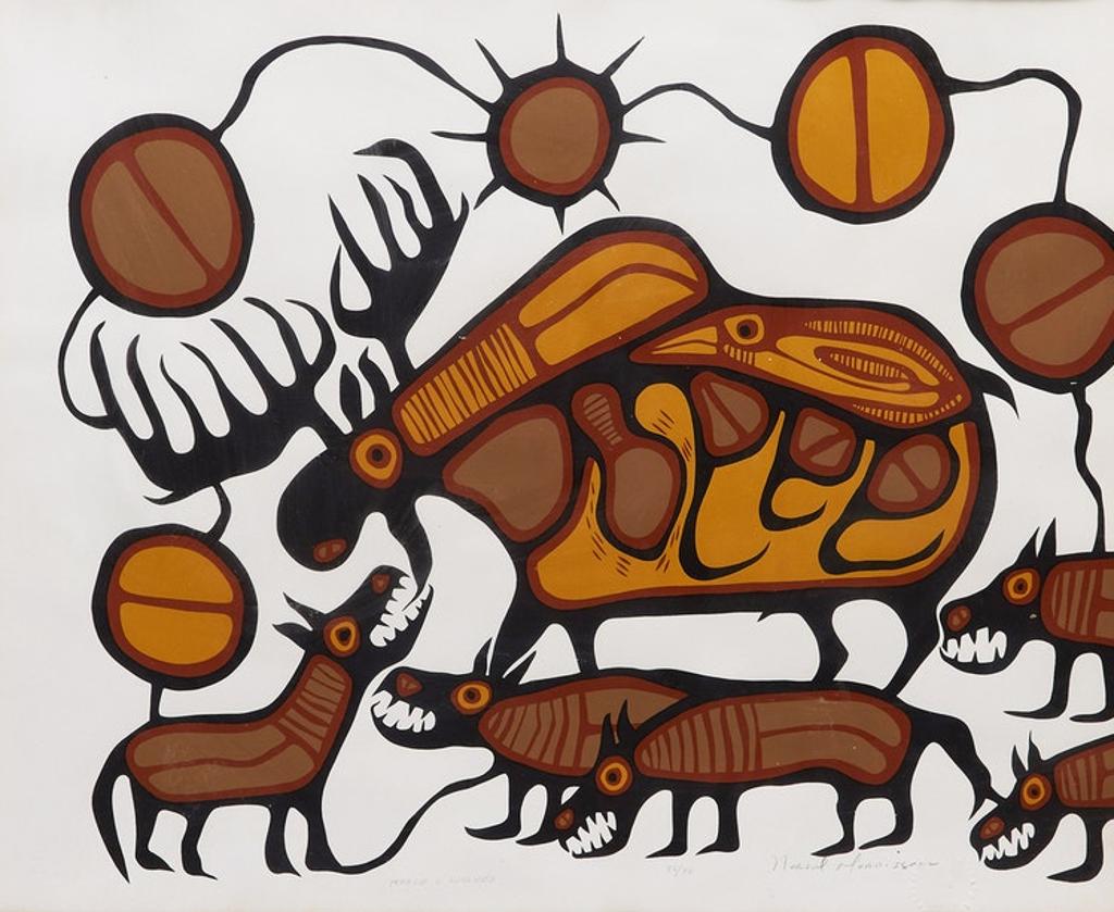 Norval H. Morrisseau (1931-2007) - Moose and Wolves