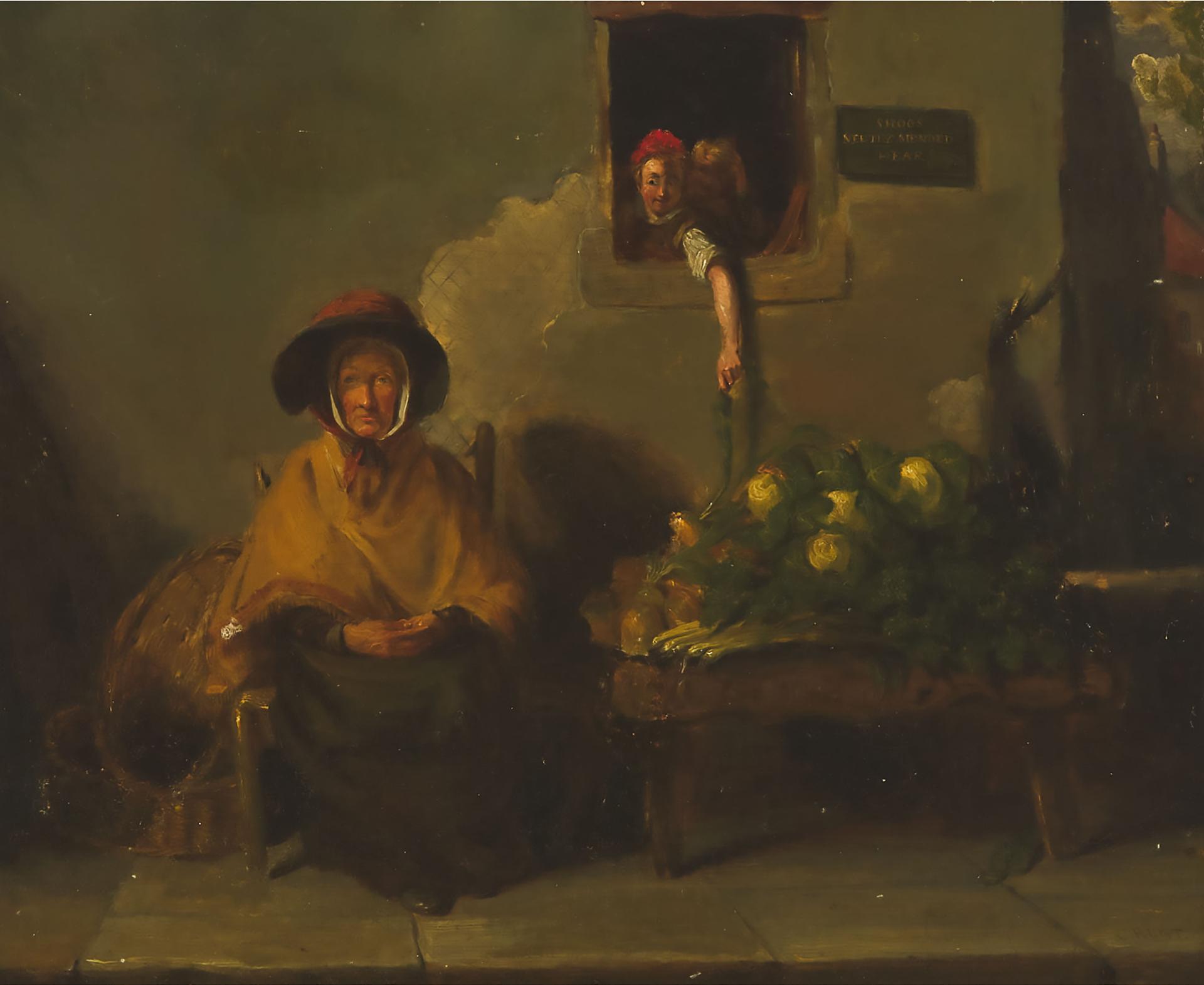 Charles Hunt (1829-1900) - Children At The Shoemaker's Window Teasing The Old Market Vendor