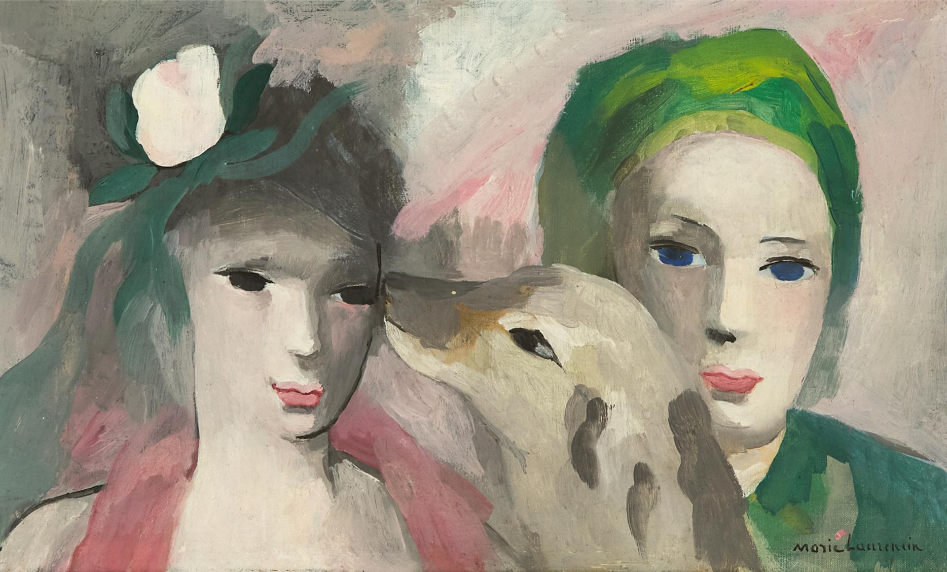 Marie Laurencin (1885-1956) - Deux Jeunes Femmes Avec Un Chien