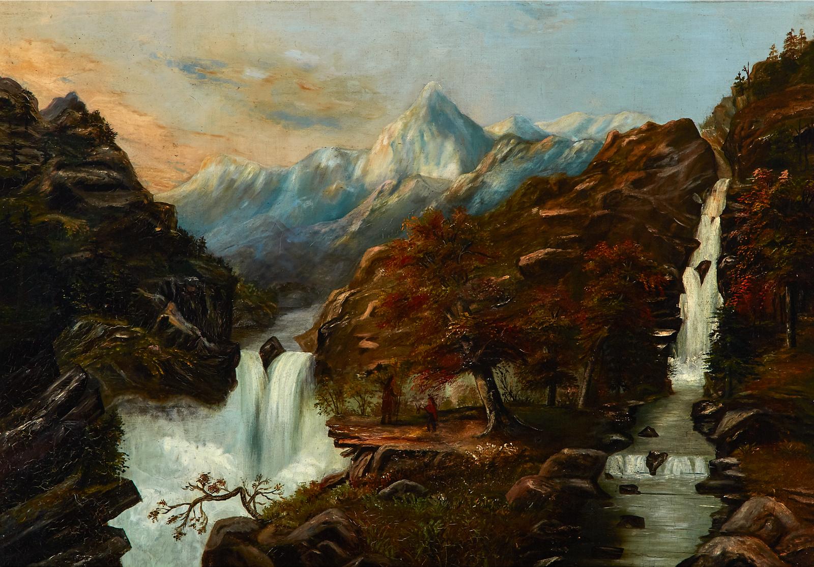 Alexander Francois Loemans (1816-1898) - Two Figures In A Landscape With Waterfalls