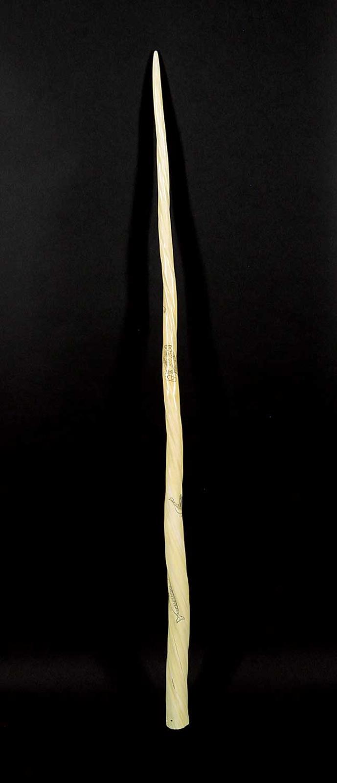 School [Barnabus Arnasungaaq] Inuit - Narwhal Tusk with Scrimshaw of Arctic Life