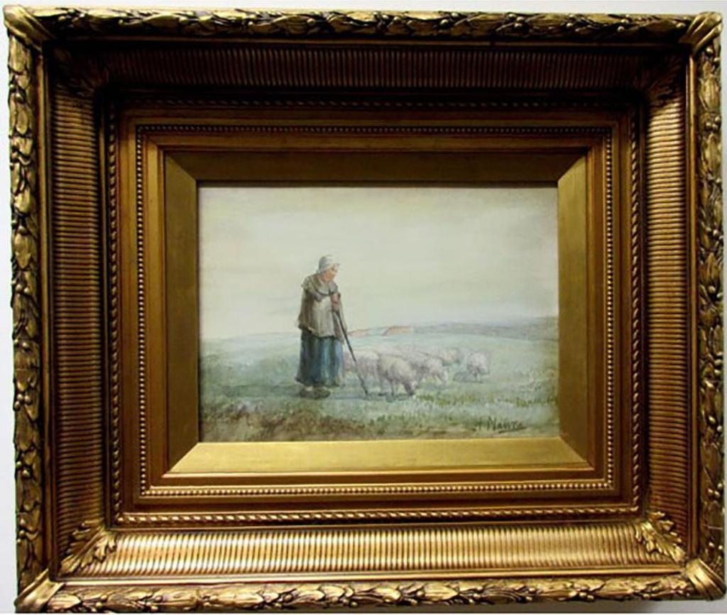 Anton Mauve (1838-1888) - A Shepherdess Tending Her Flock
