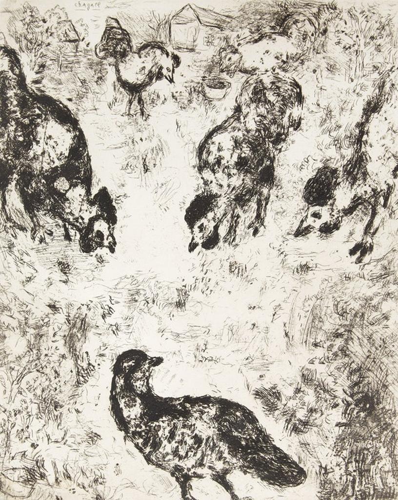 Marc Chagall (1887-1985) - La Perdrix et Les Coqs, plate 94 (from Les Fables de la Fontaine Volume II) (Sorlier 188)