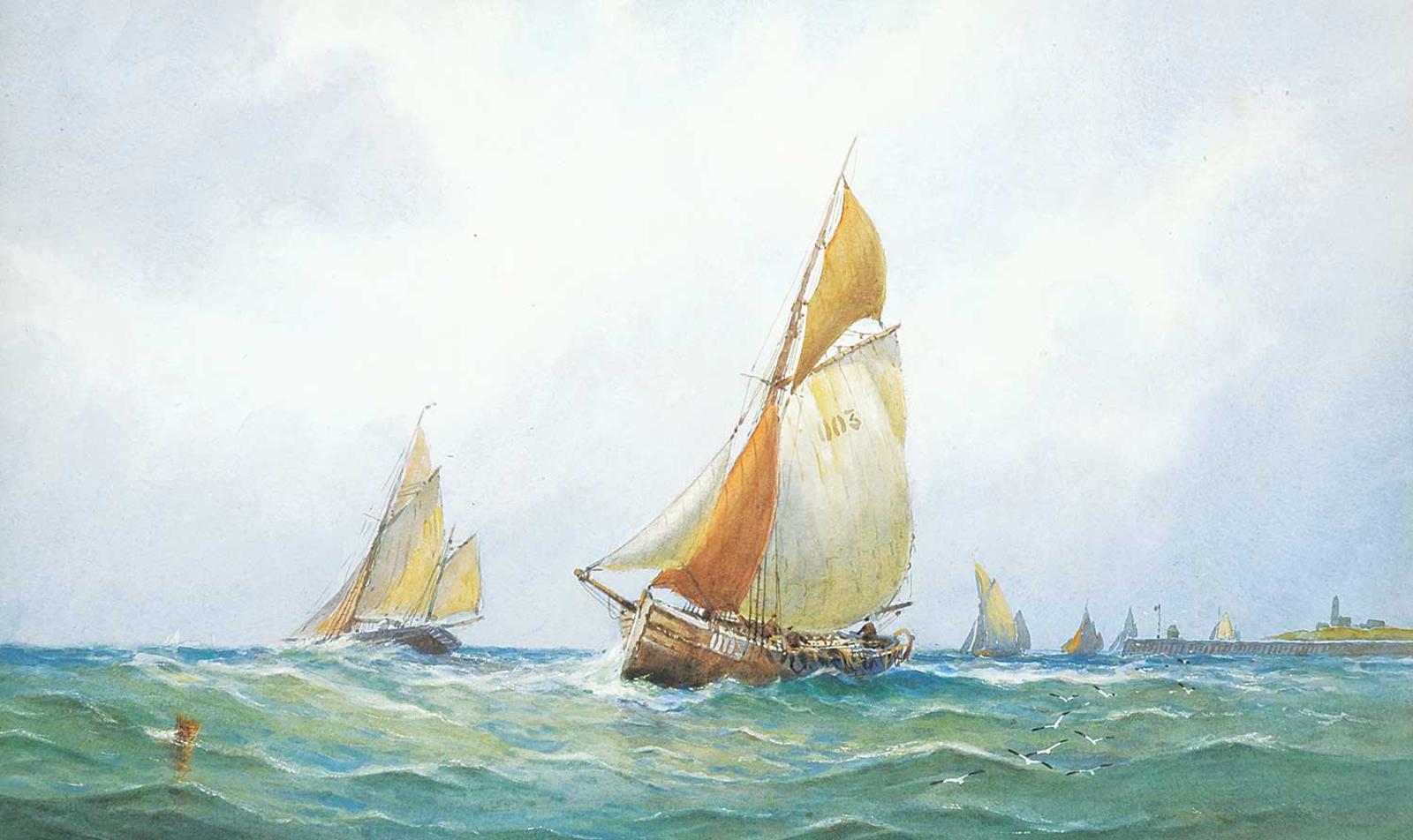 Charles E. Hannaford (1863-1955) - Departure of Fishing Fleet Ostende