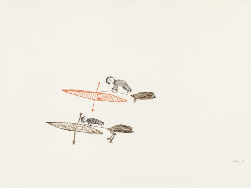 Luke H.Amitnaaq Anguhadluq (1895-1982) - Untitled (Hunters, Kayaks and Captured ), 1970