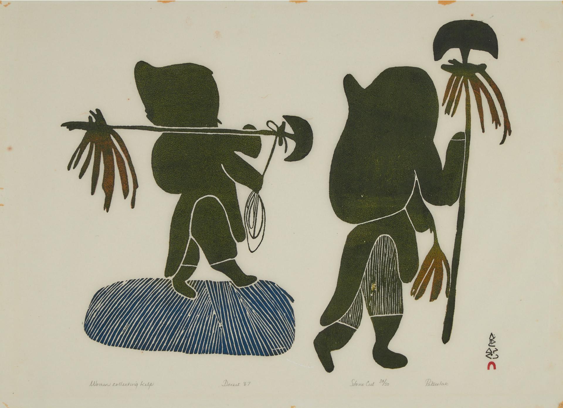Pitseolak Ashoona (1904-1983) - Women Collecting Kelp, 1967