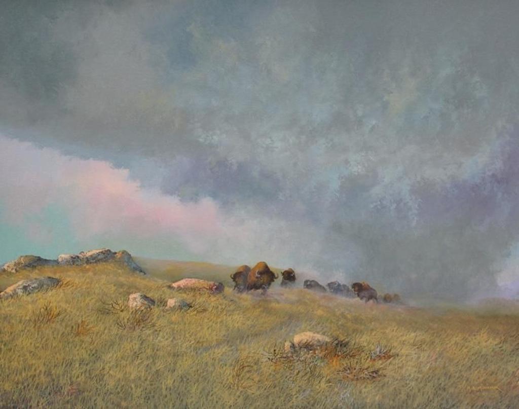 Milton Achtimichuk (1935) - Plains Bison Under Stormy Sky; 2007