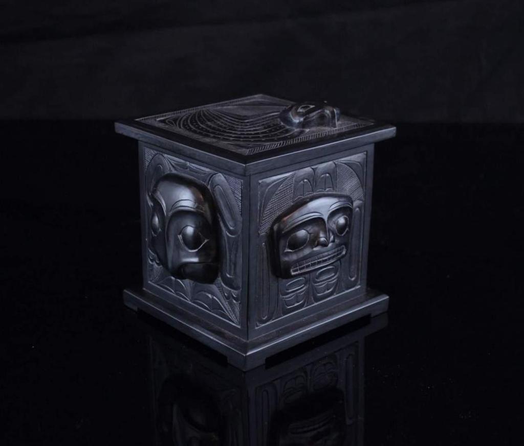 Rufus Moody (1923-1998) - a square highly carved argillite lidded box