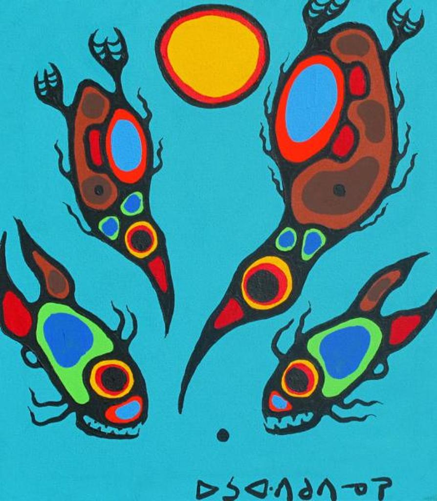 Norval H. Morrisseau (1931-2007) - Diving Birds And Fish; 1975