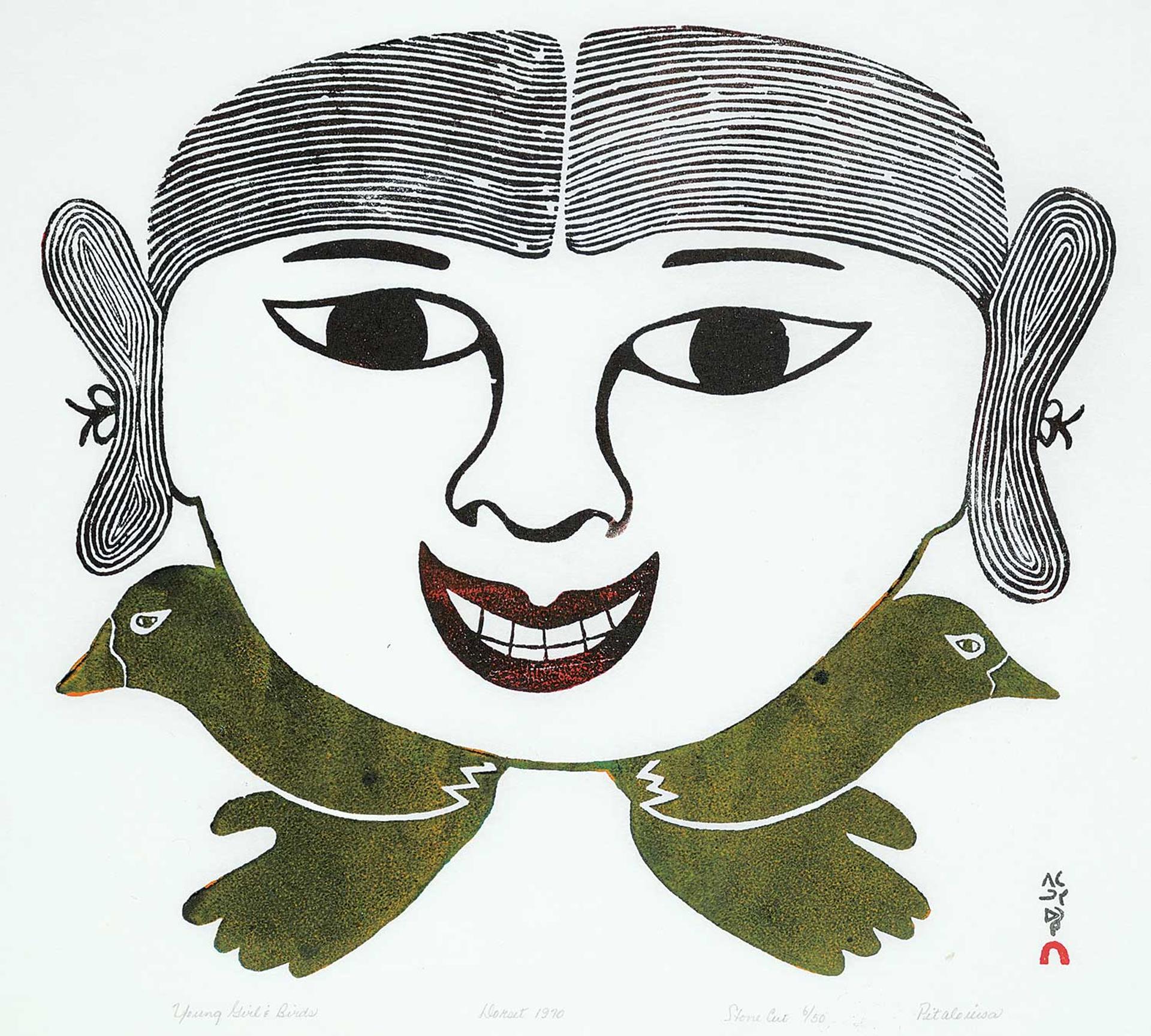 Pitaloosie Saila (1942-2021) - Young Girl and Birds  #6/50