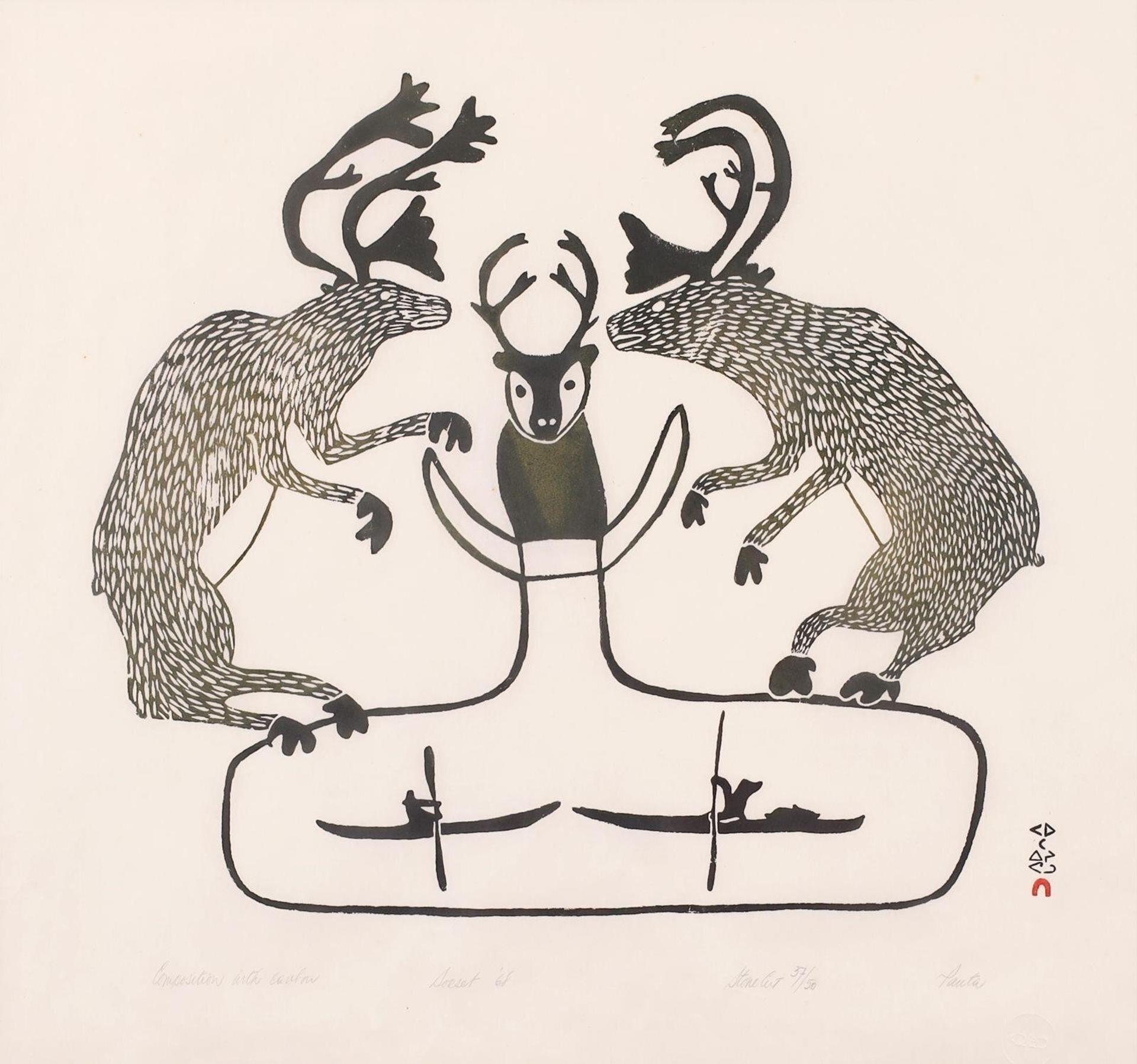Pauta Saila (1916-2009) - Composition With Caribou; 1968