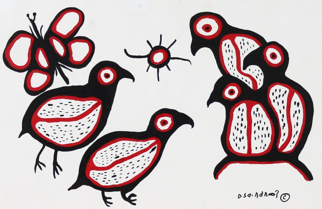 Norval H. Morrisseau (1931-2007) - Bird Family With Butterfly; Ca. 1992