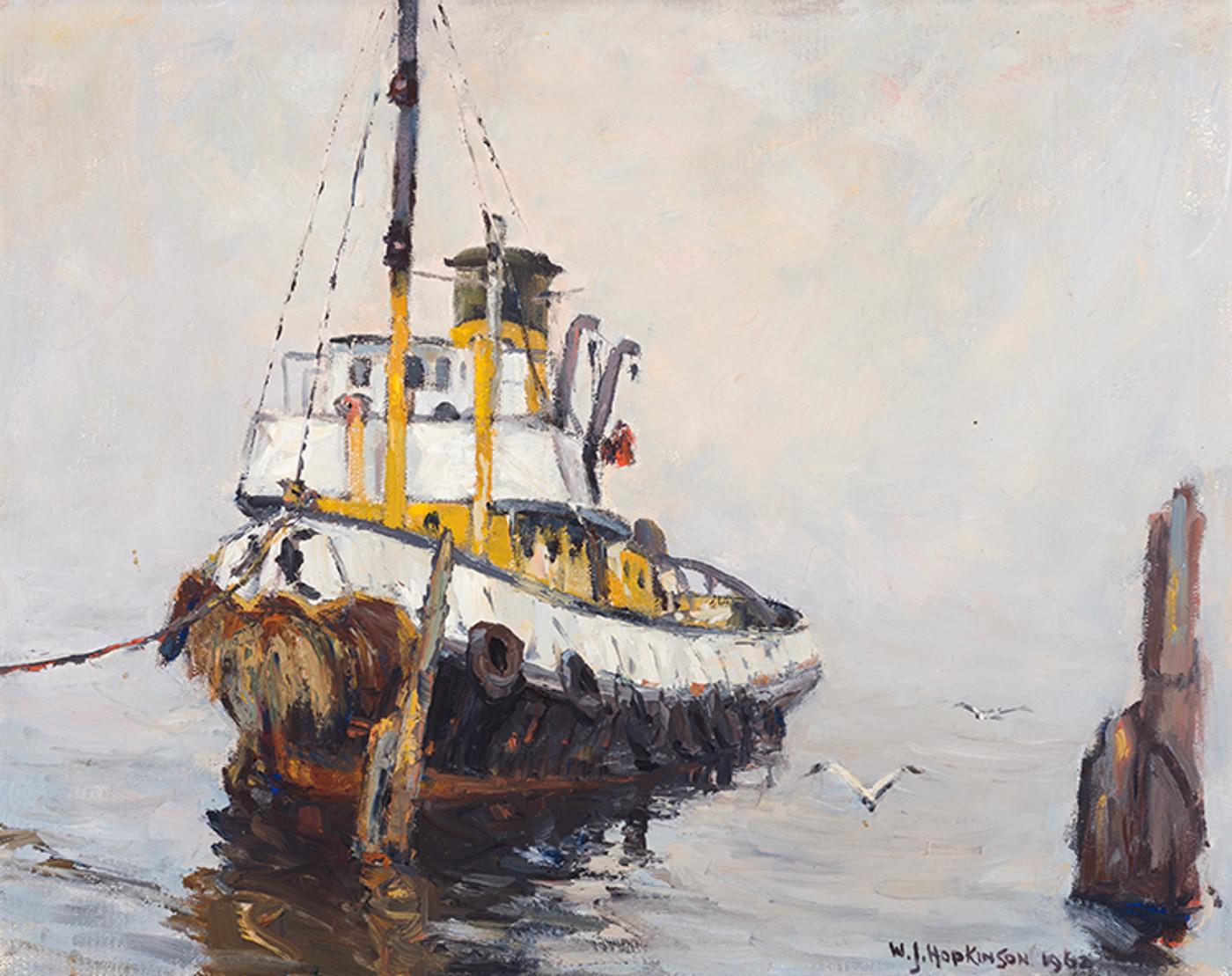 William John Hopkinson (1887-1970) - Tugboat in the Mist