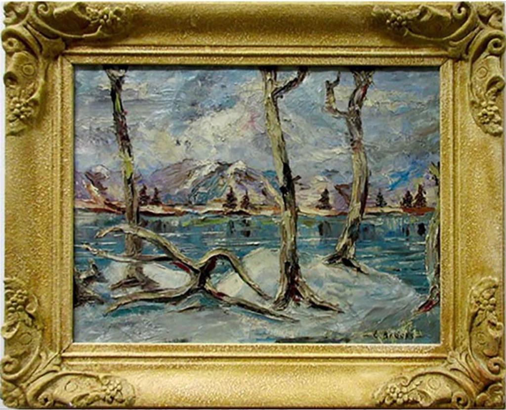 Frank Leonard Brooks (1911-1989) - Winter Lake Scene Thru Trees