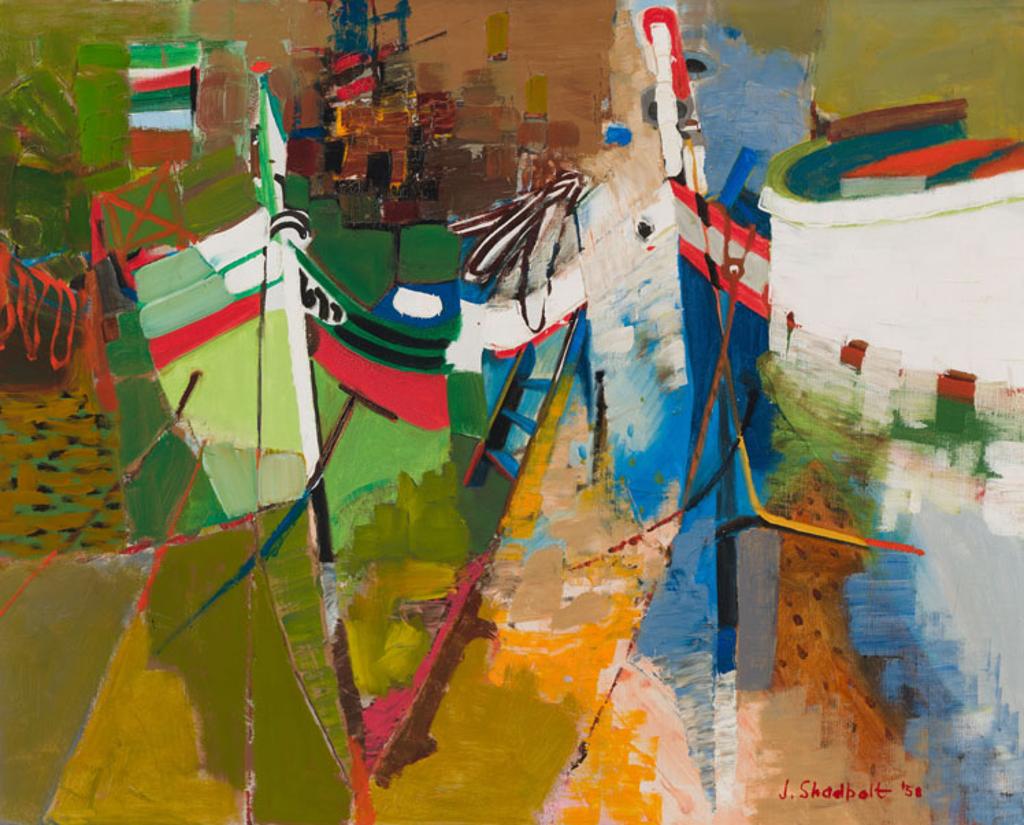 Jack Leaonard Shadbolt (1909-1998) - Boat Theme in Green, Red, White and Blue; Beach, Collioure