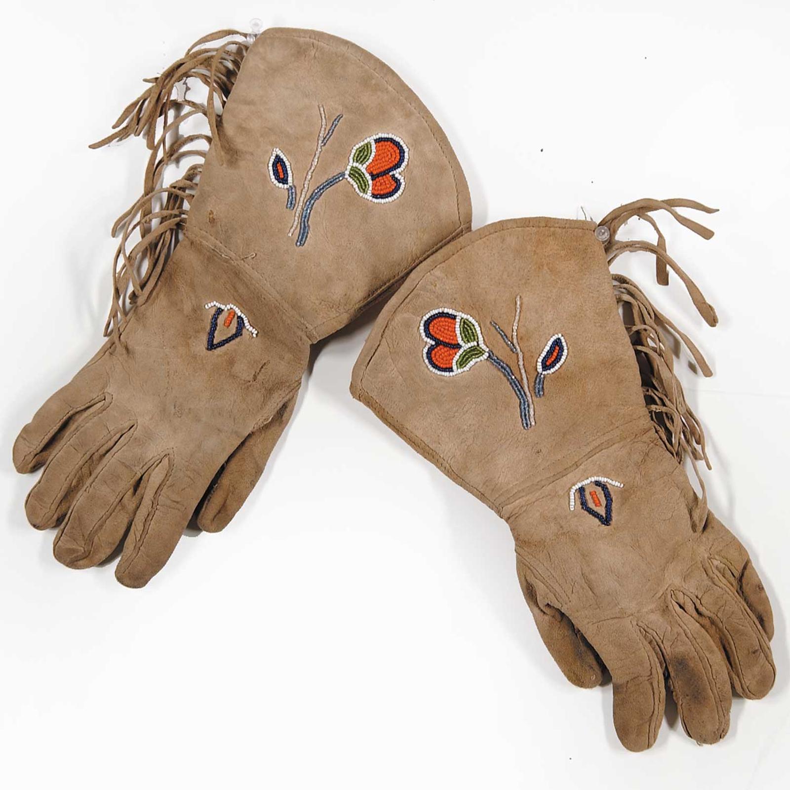 First Nations Basket School - Pair Ladies Beaded Leather Gauntlets