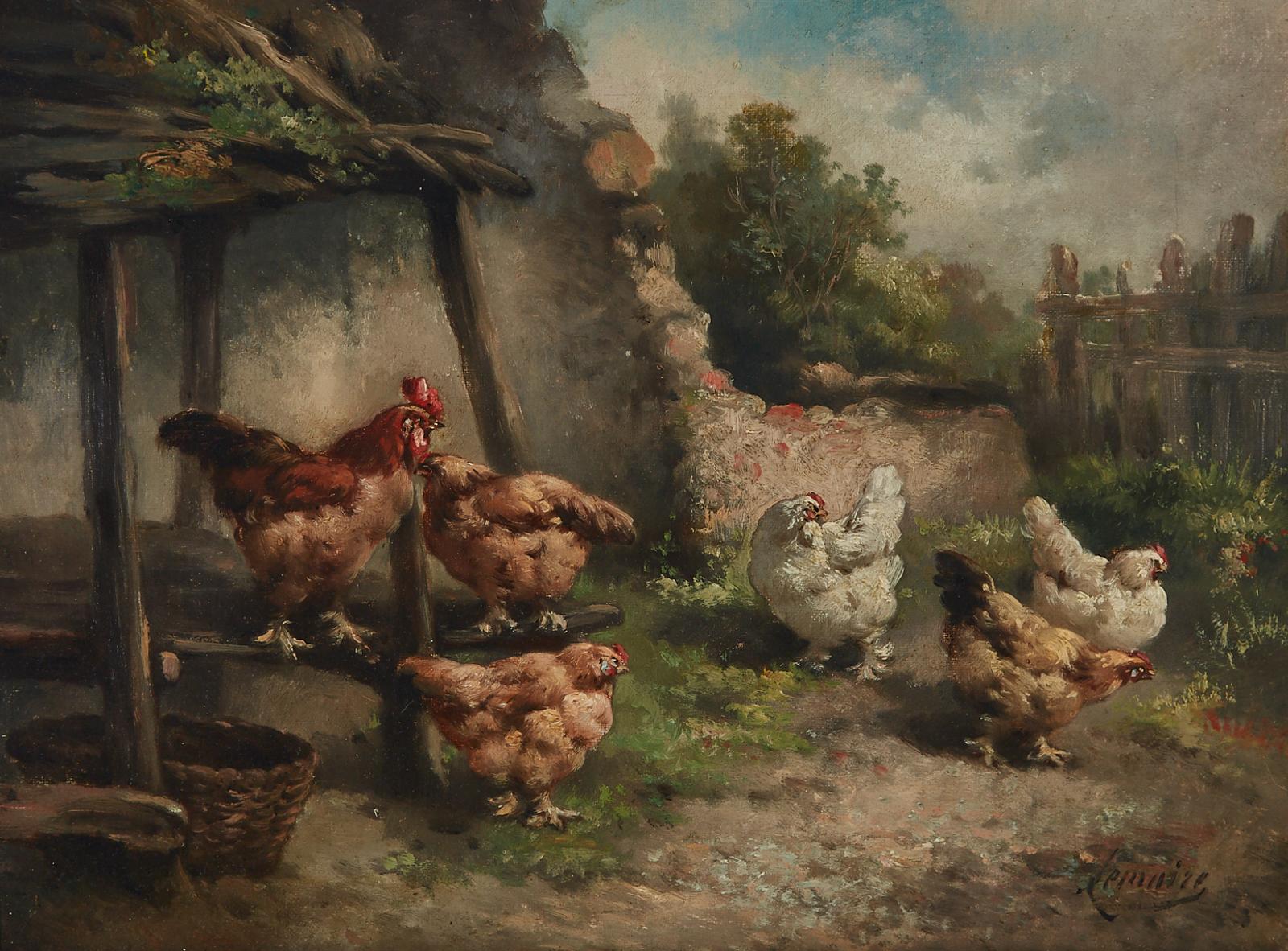 Louis Marie Lemaire (1824-1910) - Chicks In The Yard