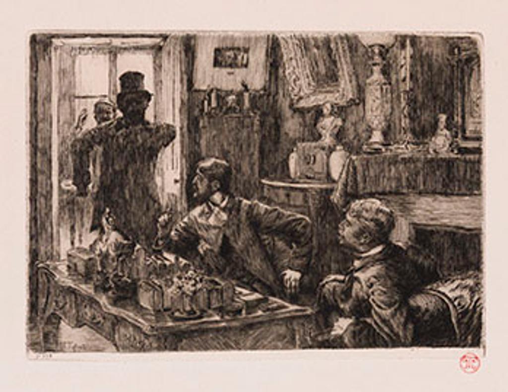 James Jacques Joseph Tissot (1836-1902) - Denoisel and Henri Mauperin's Rooms in the rue Taitbout as Boisjorand de Villacourt Enters to Challenge Him to a Duel