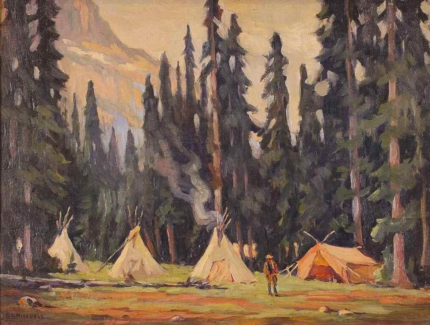 George Bertrand G. B. Mitchell (1872-1966) - A Rockies Alpine Camp, On Glacier Valley Plateau - In The Canadian Rockies; 1939