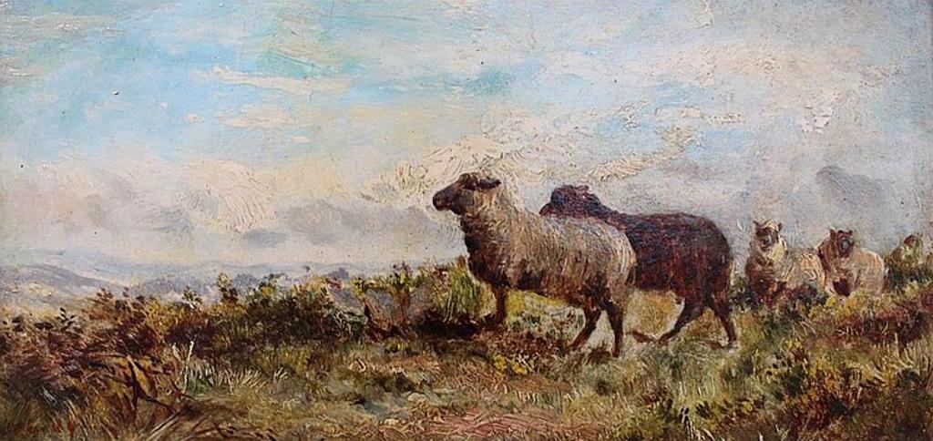 Heywood Hardy (1843-1933) - UNTITLED- DRIVING SHEEP ON THE MOORS