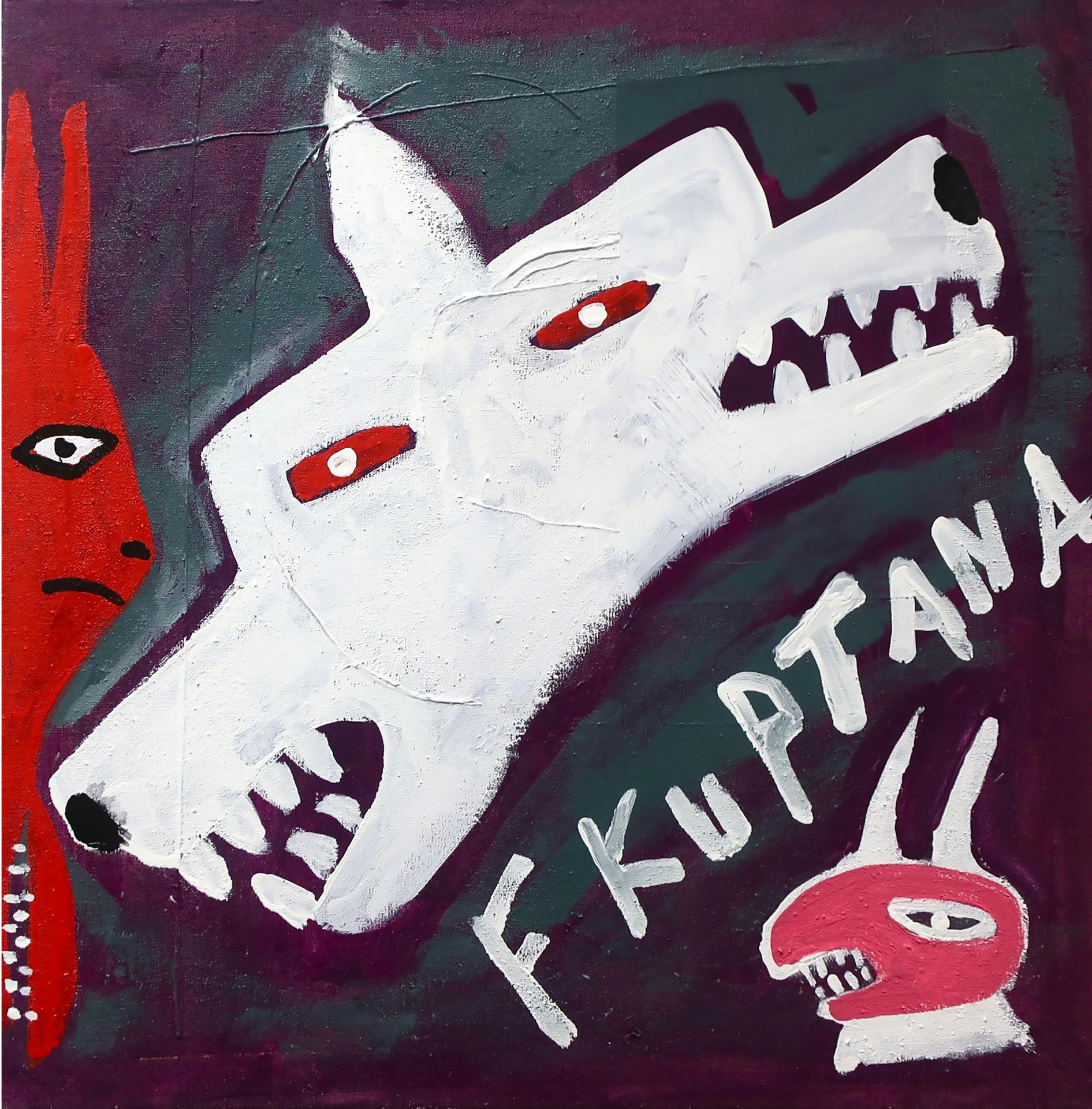 Floyd Kuptana (1964-2021) - Untitled (Two Headed Wolf With Creatures)