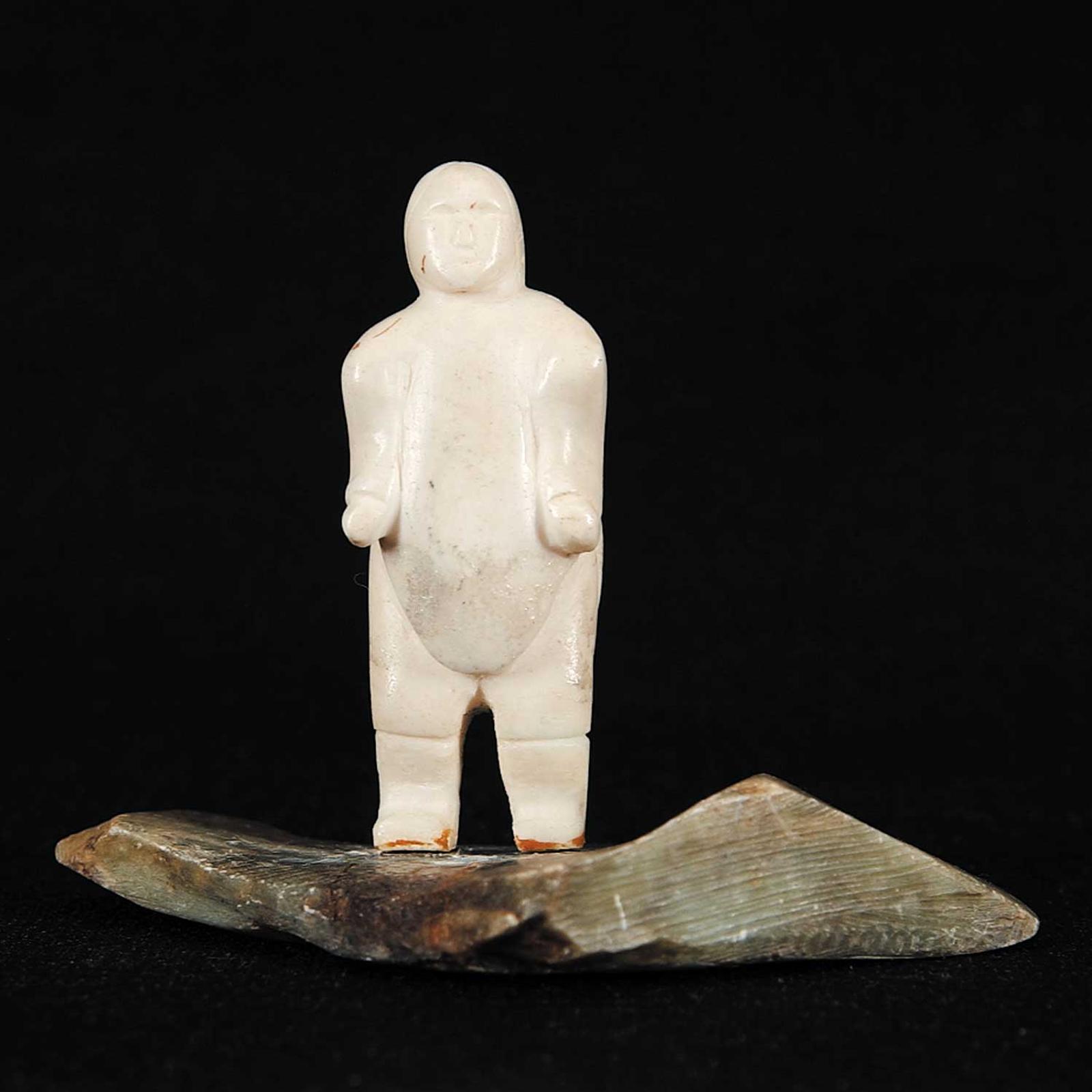 School [Barnabus Arnasungaaq] Inuit - Untitled - Ivory Inuk on Soapstone Base