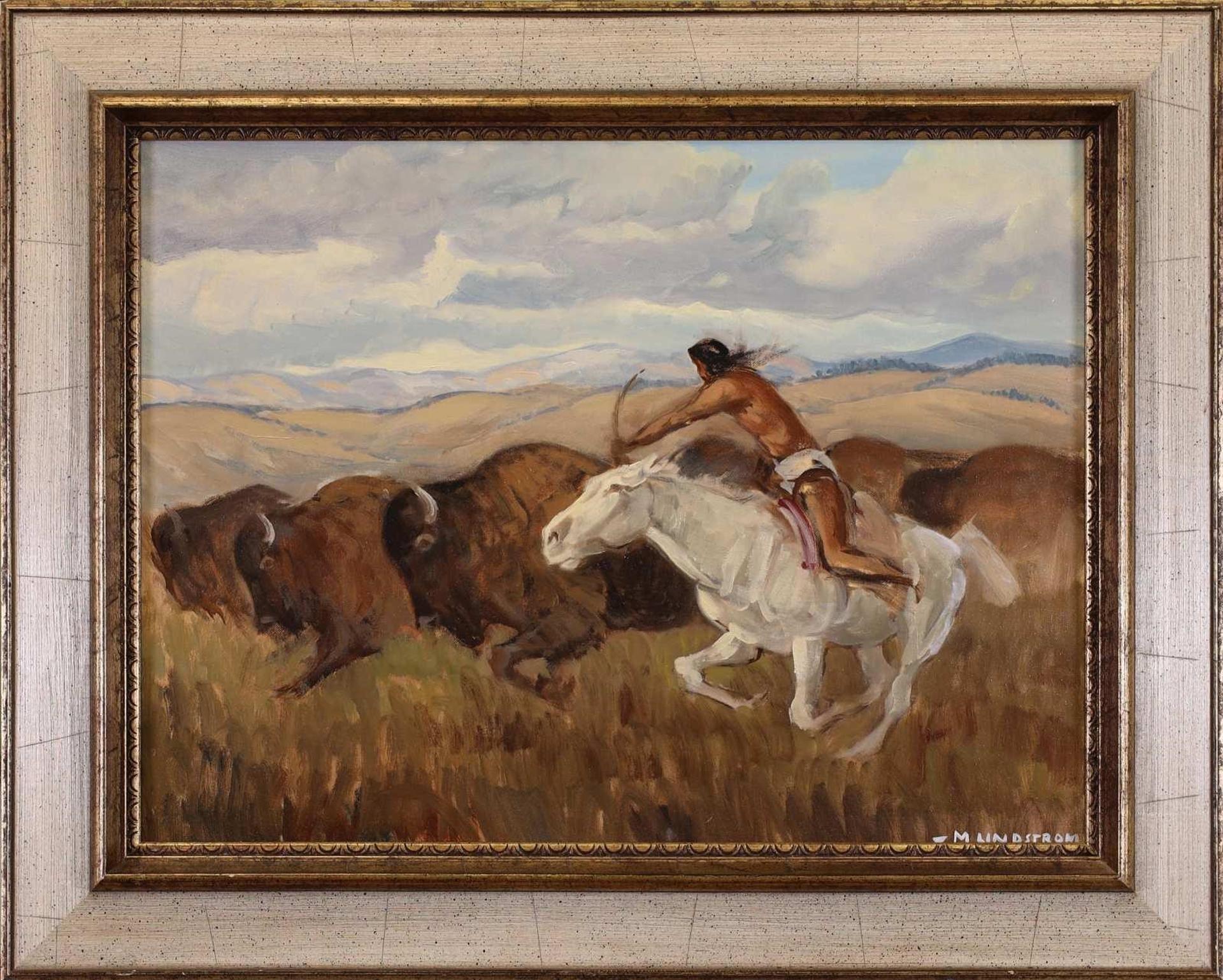 Matt Lindstrom (1890-1975) - Untitled, Rider Hunting Bison