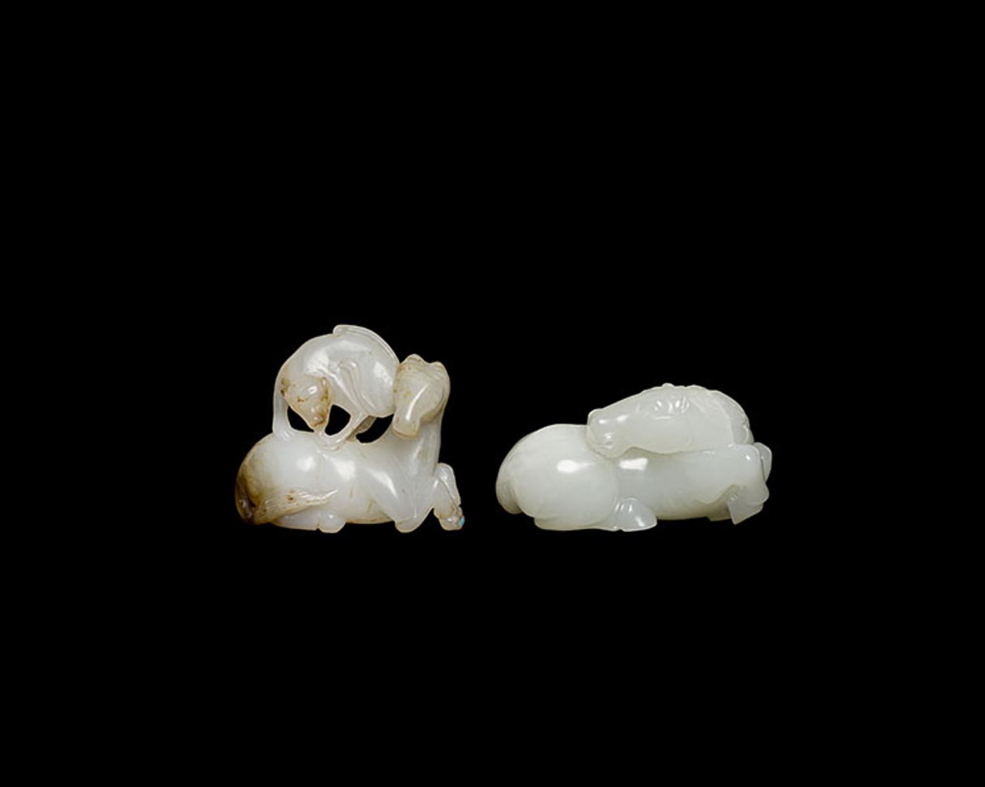 Chinese Art - Two Chinese White Jade Carved Horses, 19th Century