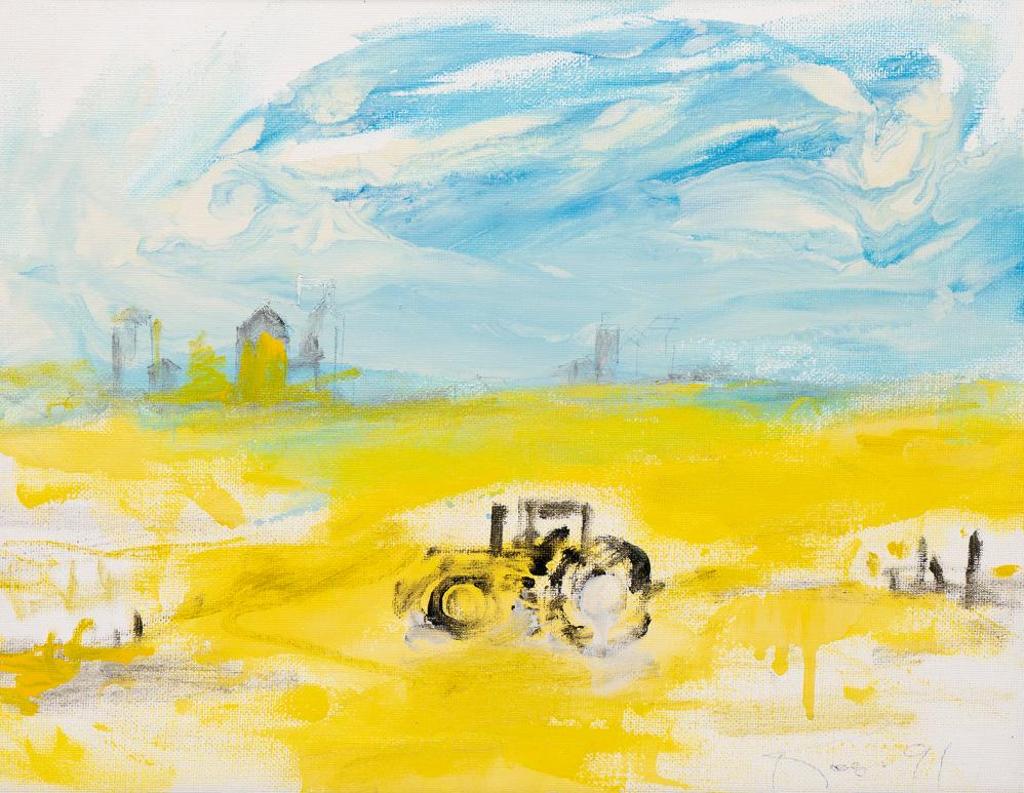 Roger Ing (1933-2008) - Prairie Landscape With Elevators and Tractor