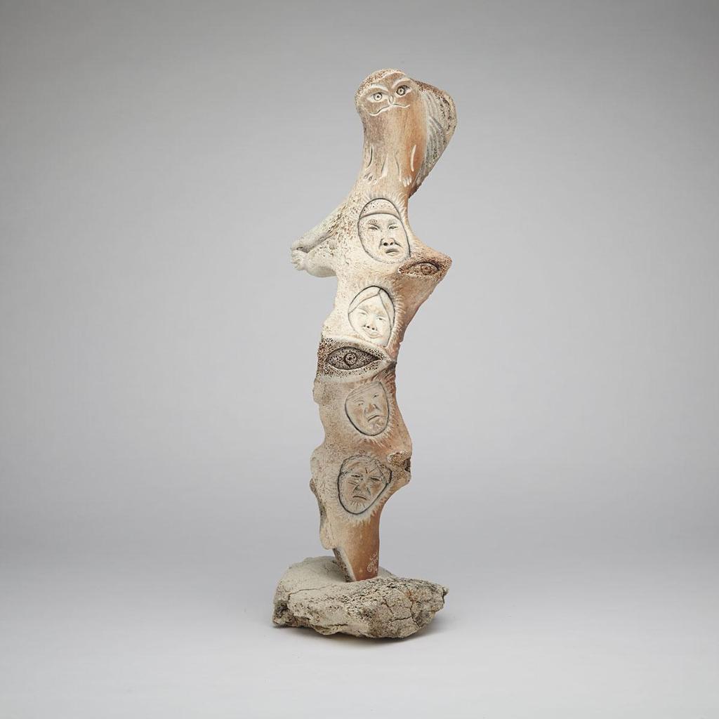 Manasie Akpaliapik (1955) - Inuit Faces And Owl Totem