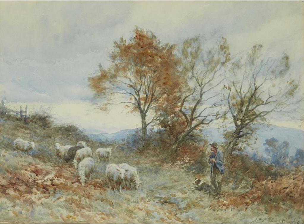 Frederick James Knowles (1874-1931) - Shepherd With His Dog Minding The Flock